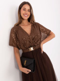 Brown midi dress with appliqué and belt