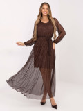 Brown maxi dress with appliqué and belt