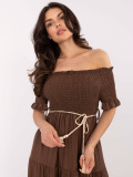 Brown Flared Dress with Belt