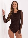 Elegant brown bodysuit with applique and long sleeves