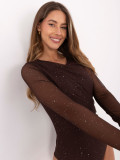 Elegant brown bodysuit with applique and long sleeves