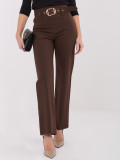 Elegant brown straight-leg trousers with belt and high waist