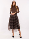 Elegant brown checked midi skirt