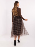 Elegant brown checked midi skirt