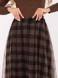 Elegant brown checked midi skirt