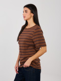 Brown striped cotton T-shirt with short sleeves