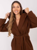Brown transitional coat with hood and belt