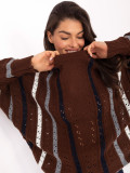 Brown openwork striped sweater