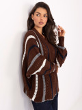 Brown openwork striped sweater