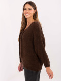 Brown knitted sweater with lace-up neckline