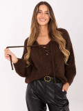 Brown knitted sweater with lace-up neckline