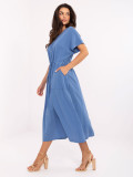 Flared Blue Dress with Short Sleeves