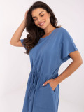 Flared Blue Dress with Short Sleeves