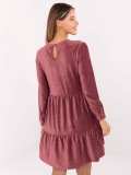 Flared pink dress with ruffle