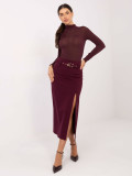 Elegant burgundy midi skirt with belt