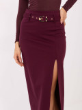 Elegant burgundy midi skirt with belt
