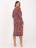 Burgundy midi dress with geometric pattern and long sleeves
