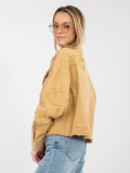 Short brown denim jacket with floral appliqué