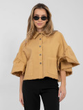 Short brown cotton jacket with ruffle and 3/4 sleeves