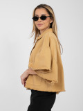 Short brown cotton jacket with ruffle and 3/4 sleeves