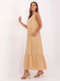 Maxi Dress with V Neckline in Camel Color