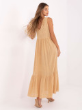 Maxi Dress with V Neckline in Camel Color