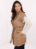 Elegant brown quilted vest with belt and brooch