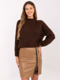 Brown faux leather mini skirt with lace