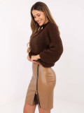 Brown faux leather mini skirt with lace