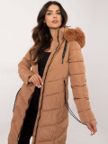 Women's brown quilted winter coat with detachable hood