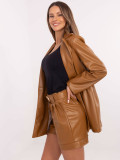 Elegant brown faux leather shorts with belt
