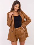 Elegant brown faux leather shorts with belt