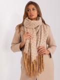 Beige Geometric Scarf with Fringes