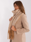 Beige Geometric Scarf with Fringes