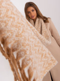 Beige Geometric Scarf with Fringes