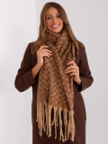 Brown Geometric Scarf with Fringes