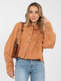 Short orange denim jacket with floral appliqué