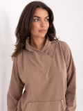 Beige cotton sweatshirt with collar and pocket