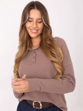 Beige cotton blouse with collar and long sleeves