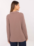 Beige cotton blouse with collar and long sleeves