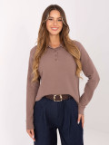Beige cotton blouse with collar and long sleeves