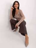 Beige blouse with embroidery and V-neckline