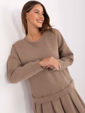 Beige flared mini dress with long sleeves