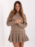 Beige flared mini dress with long sleeves
