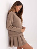 Beige flared mini dress with long sleeves