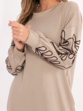 Beige short dress with embroidery and puff sleeves