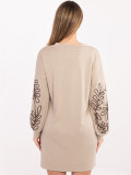 Beige short dress with embroidery and puff sleeves