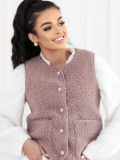 Beige faux fur vest with buttons