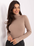 Beige ribbed turtleneck blouse