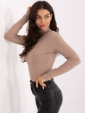 Beige ribbed turtleneck blouse